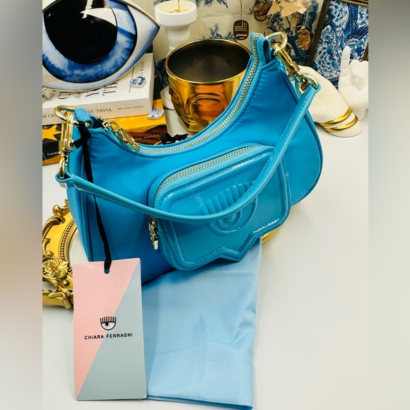 🆕 CHIARA FERRAGNI 🧿 NWT Vicky Eyelike Tote Bag - Borsa a Mano - Blue - Picture 13 of 16